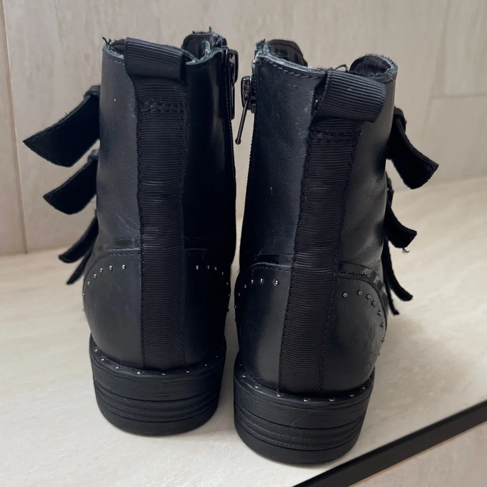 Steve Madden Black Leather Studded Combat Boots - Picture 5 of 8